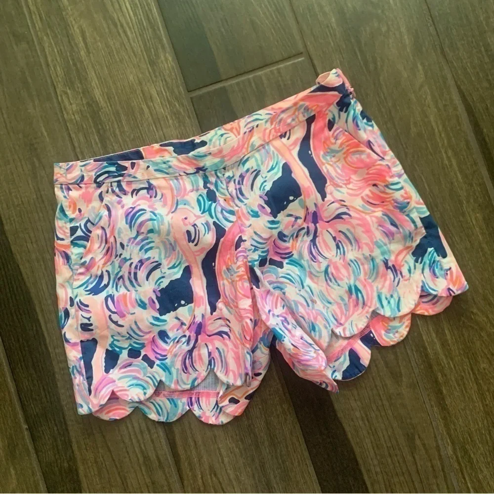 Lilly Pulitzer Magnolia Scallop Hem Shorts Pelican Pink Head in the Sand Sz 0